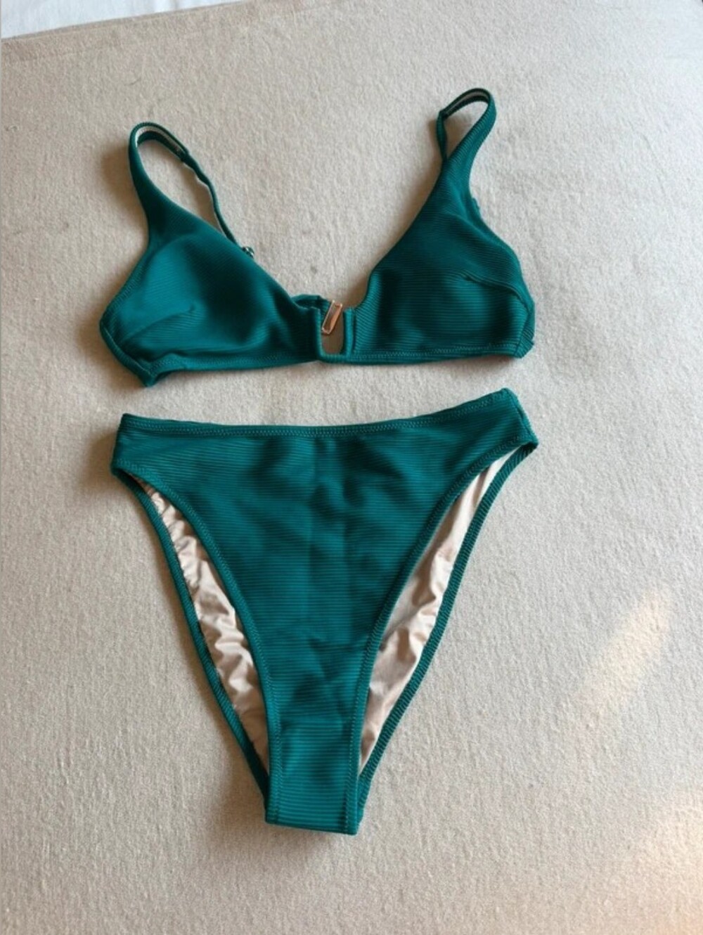 Shade & Shore Emerald Green Ribbed Two-Piece Bikini Set